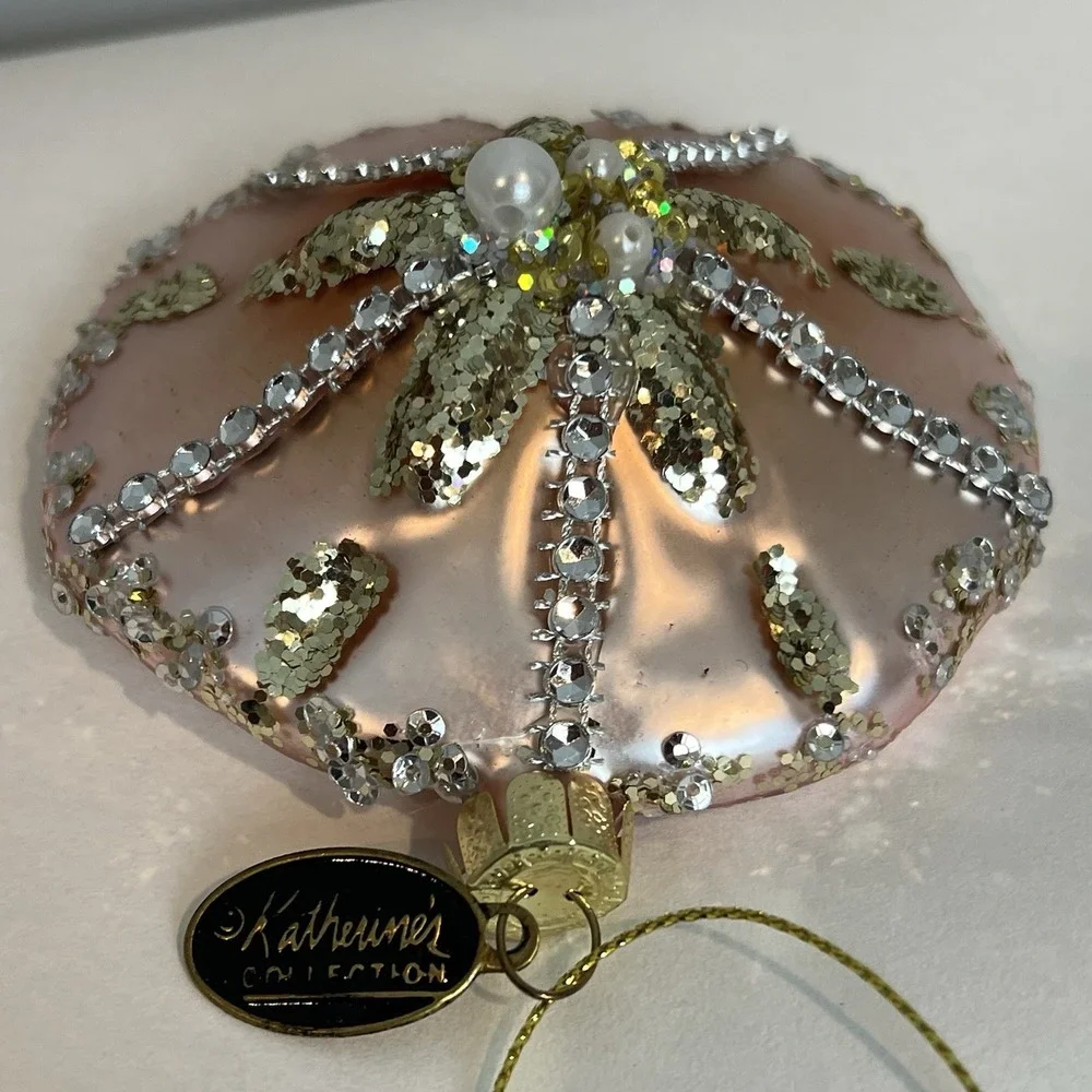 Katherine's Collection Beaded Sand Dollar Glass Christmas Ornament Pink Beaded